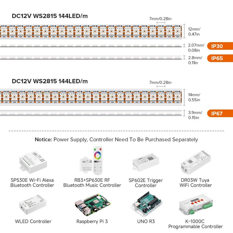 BTF-LIGHTING WS2815 (Upgraded WS2812B) 3.2ft 144(2x72) Pixels Magic Dream Color Individually Addressable RGB LED Flexible Strip Light 5050 SMD Dual Signal IP30 Non-Waterproof DC12V White PCB - Image 2